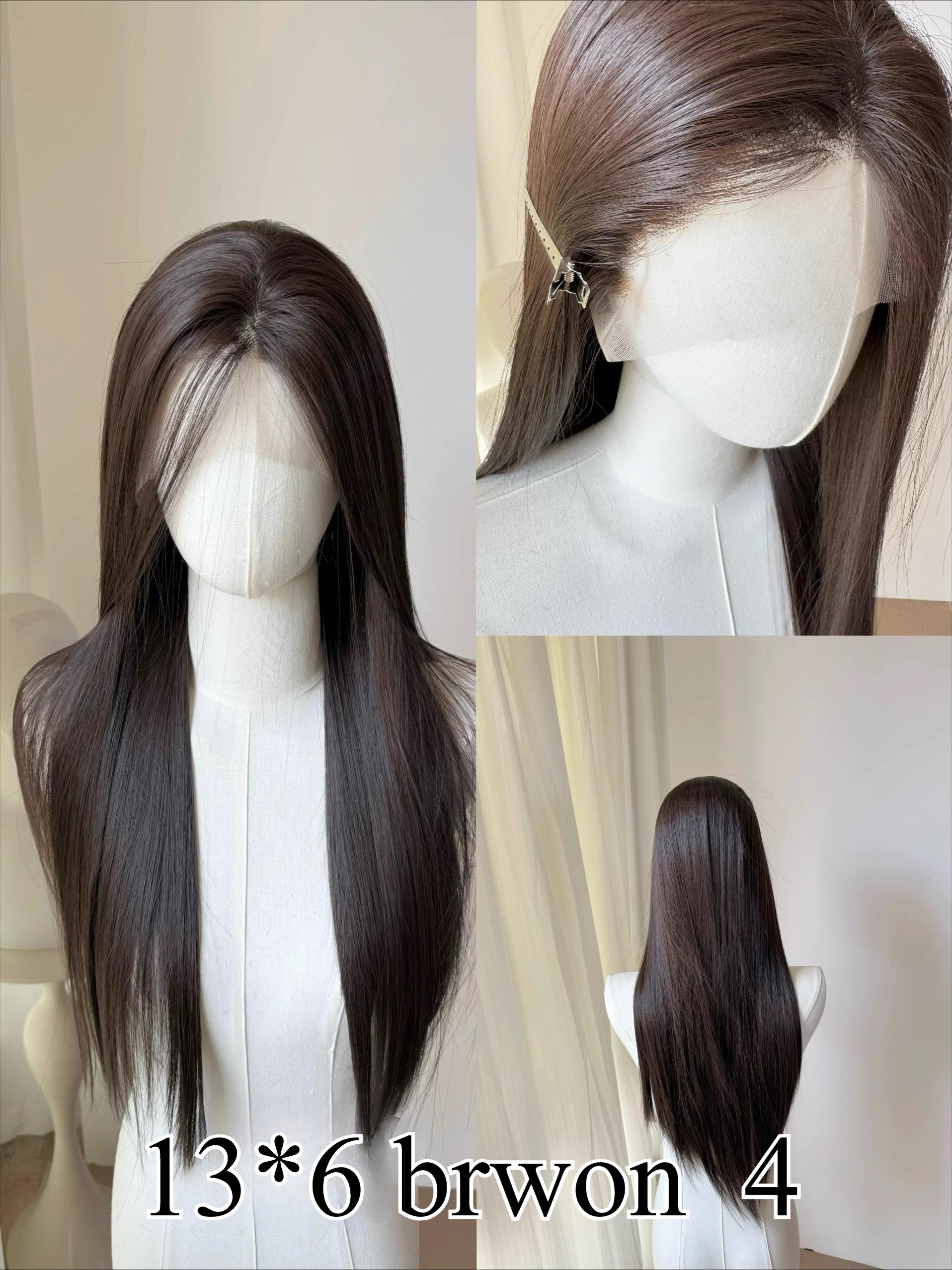 

13*6 Lace Front Wig Brown 26inch Long Striaght Lace Front Wig Natural Looking HD High Temperature Fiber Synthetic Lace Wigs (as the picture,26inches&150%&1pc)