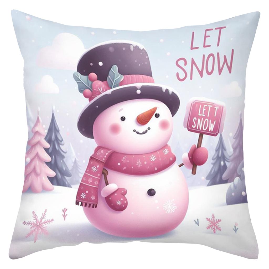 Pink Christmas Snowmen Pillows Let Snow Chill Snowmies Polyester Pillowcase, Sofa Decorative Cushion Cov Headboard Pillow