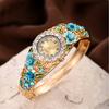 Ladies Floral Bangle Watch Rhinestone Round Dial Watch Elegant Quartz Wristwatch Sparkly Women Timepiece Gift for Mom Wife