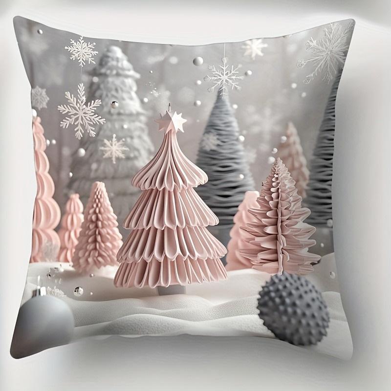 

Pink & Grey Christmas Tree Print Pillowcases: Festive Decor for Your Home sofas, bedroom pillow covers, holiday gifts 18x18Inch