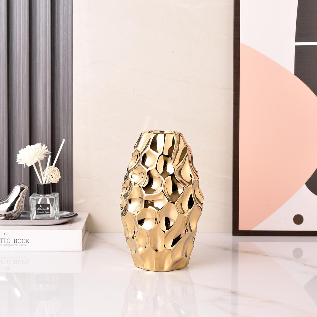 Simple Modern Fashion Electroplating Gold and Silver Ceramic Vase Home Soft Decorative Crafts Ornaments Living Room Ornaments