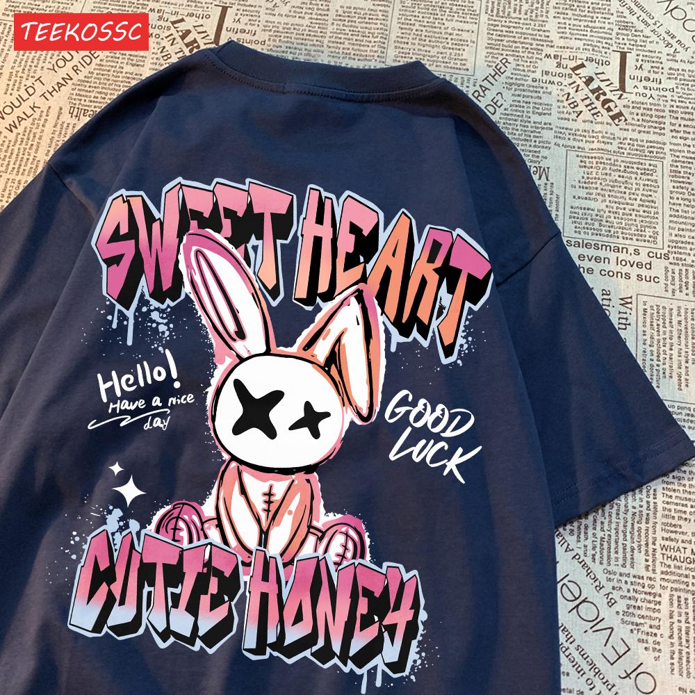 

Trendy Women s T-shirt Sweetheart Rabbit Cartoon Letter Printed Short Sleeve Round Neck Soft and Breathable Summer Women s Clothing 5XL