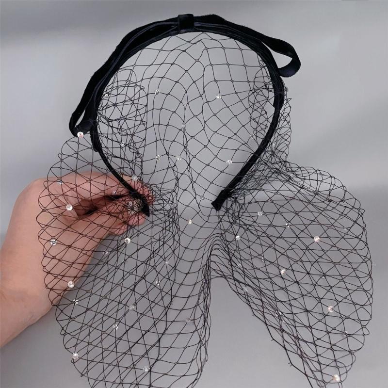 Elegant Veil Hair Hoop for Women 20s Flapper Costume Headband Nonslip Fascinator Hairband for Masquerades Formal Event