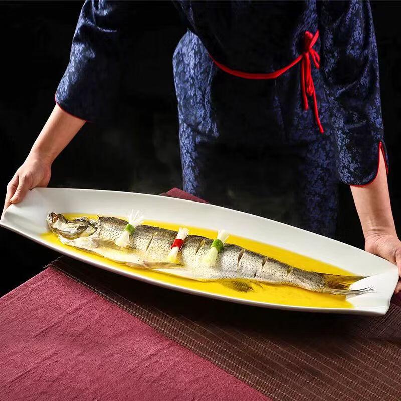 Elegant Ceramic Boat-Shaped Fish Platter