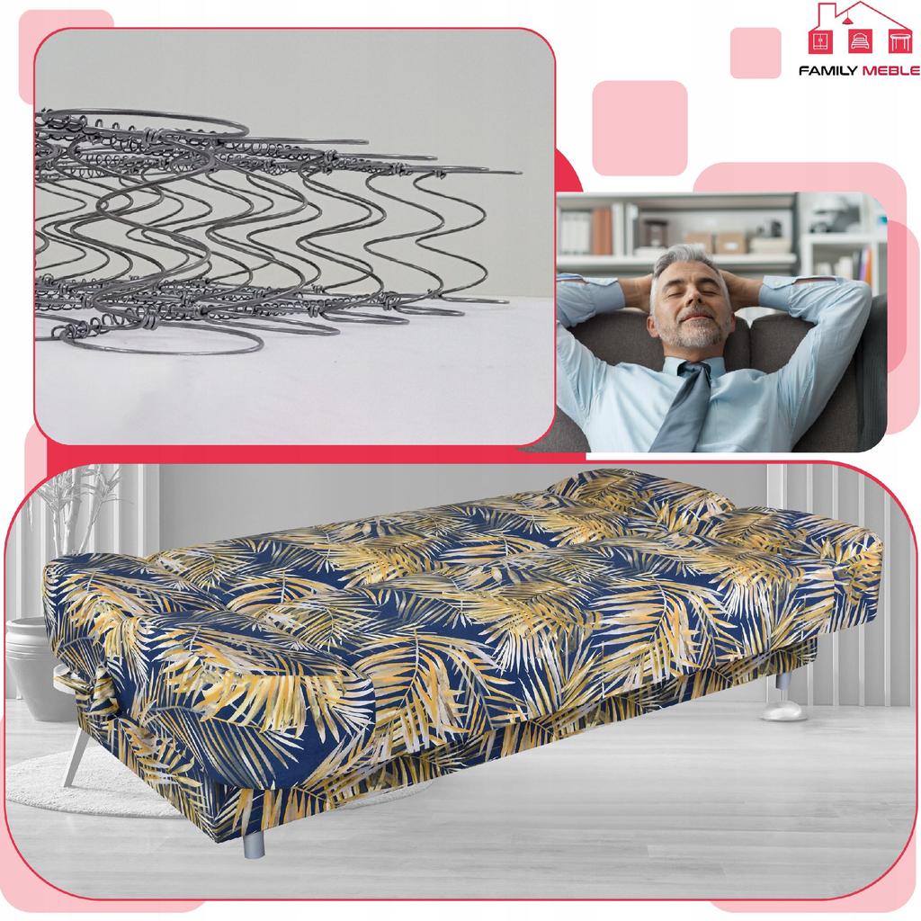 Kanapa sofa Sara Print rozkładana wersalka spania bonell łóżko Family meble 