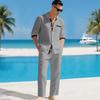 Men's Linen Two Piece Set Long Sleeve Shirt and Relaxed Pants Minimal Holiday Casual Outfit
