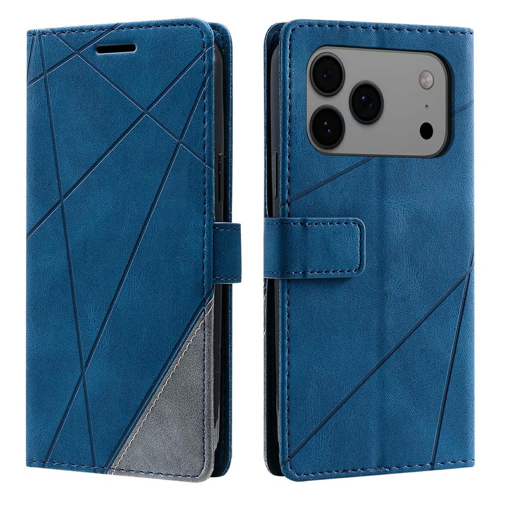 For iPhone 17 Pro Max Case Imprinted Lines PU Leather Splicing Wallet Phone Cover