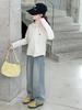 Girls' Spring & Fall Outfit Set: Zip Hoodie, Casual Base Layer, Jeans, Wide-Leg Pants