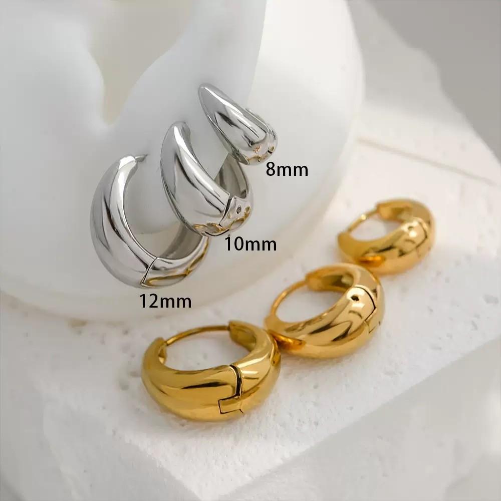 Stainless Steel 1 Pair Minimalist Huggie Hoop Earrings For Women Gold Color Tiny Round Circle 8/10/12mm Punk Unisex Rock Earring