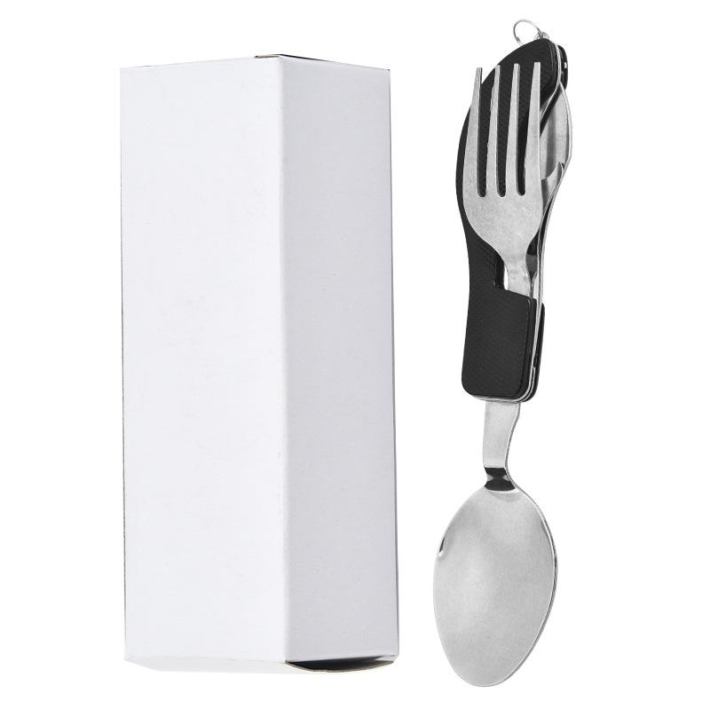 

Складная открывалка для столовых приборов 4-в-1, складной карманный набор столовых приборов из нержавеющей стали, набор столовых приборов для улицы 1pcs чёрный