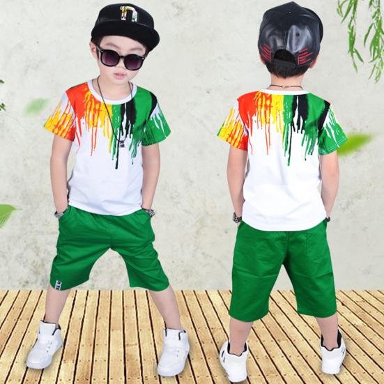 2 Pezzi Stile Hiphop Bambino Ragazzo Maglietta a Maniche Corte Top Pantaloni con Elastico in Vita Outfit