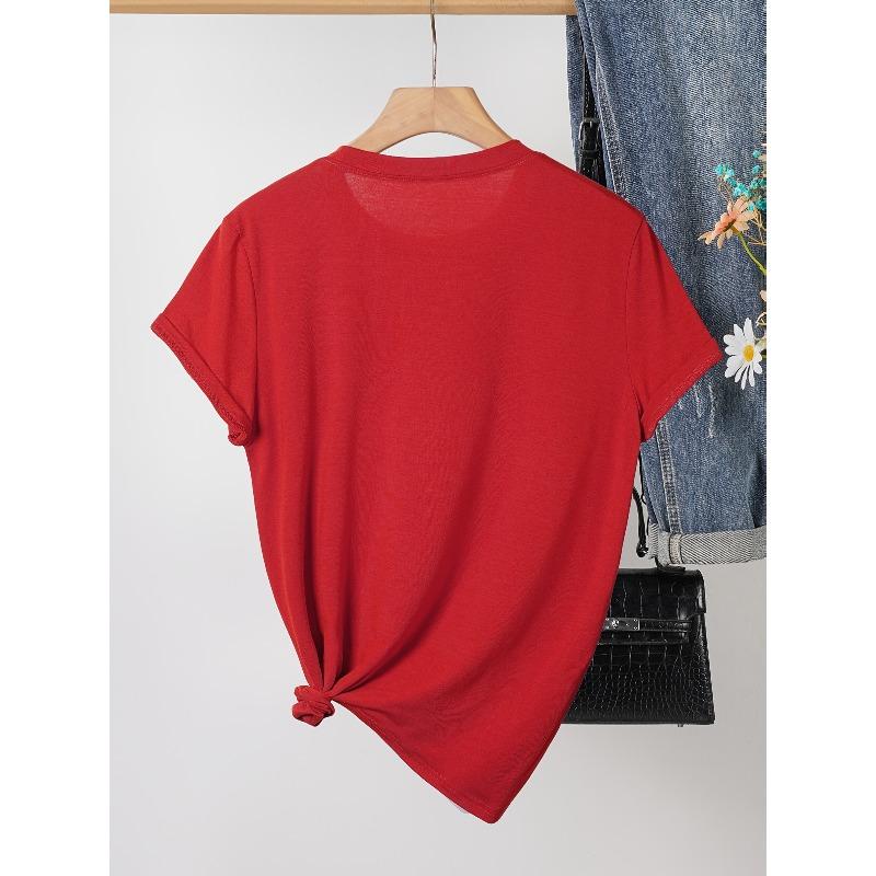 Women's Hello T-shirt, Hello Happy New Year Graphic Print T-Shirt, Women's Loose Casual Round Neck Short Sleeve Tee,