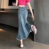 Womens Denim Midi Skirt A-Line Plus Size High Waist Fish Tail Pear Shape Body Casual Office Wear
