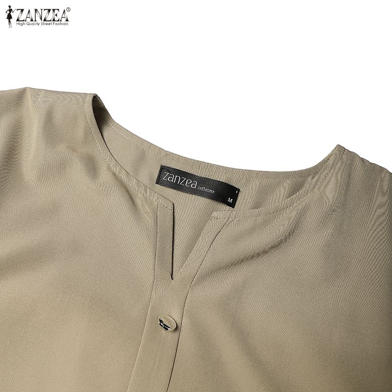 ZANZEA Women Casual V-Neck Long Sleeve Splice Loose Long Dress