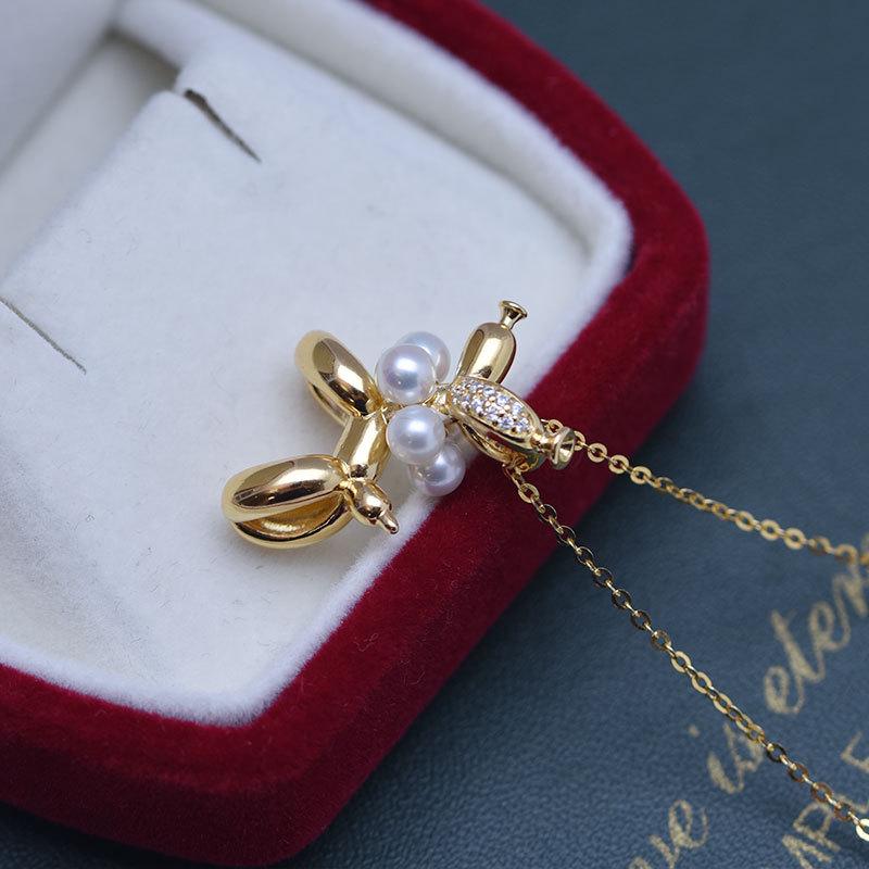 4-5mm Freshwater Pearl Pendant Necklace, S925 Silver, Balloon Puppy Design, Clavicle Chain