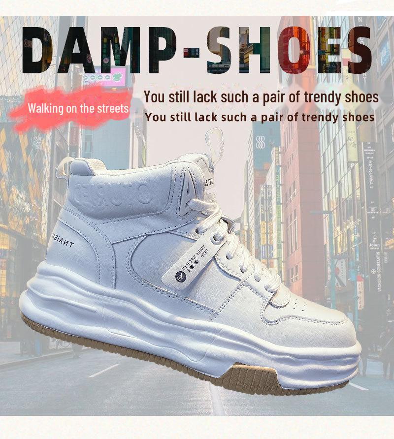 Zapatillas blancas de caña alta con suela gruesa para mujer 2025 - Terciopelo afelpado, estilo deportivo casual que combina con todo para otoño/invierno.