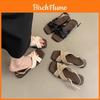 Roman Flat Sandals For Women Summer Vintage Pu Leather Beach Shoes With Buckle Strap