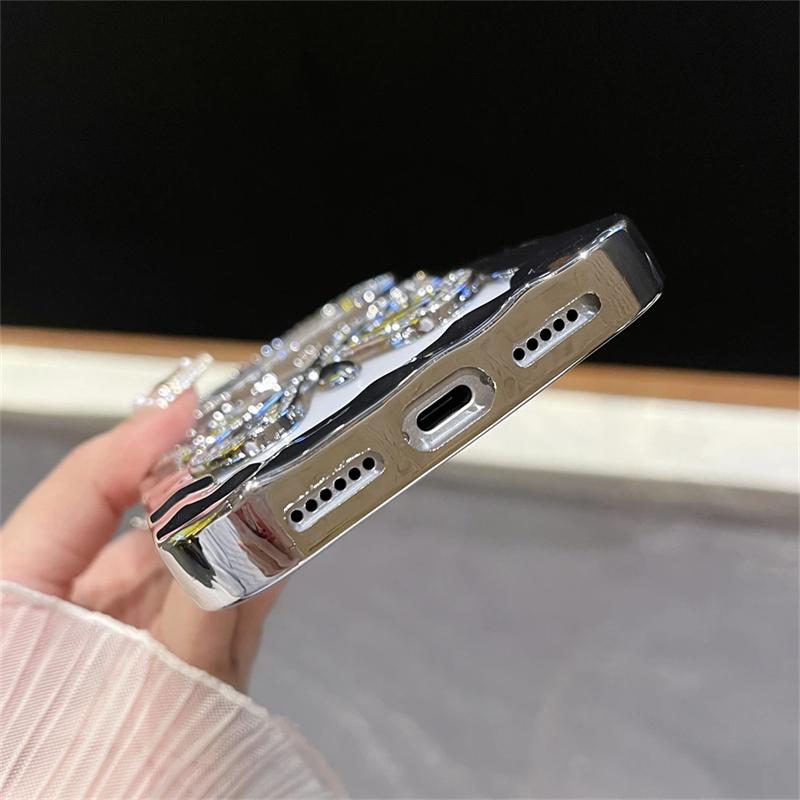 Luxury TPU Plating Diamond Butterfly Phone Case For iPhone 17 16 15 14 13 12 11 Pro Max Plus Shockproof Hollow Out Hard Cover