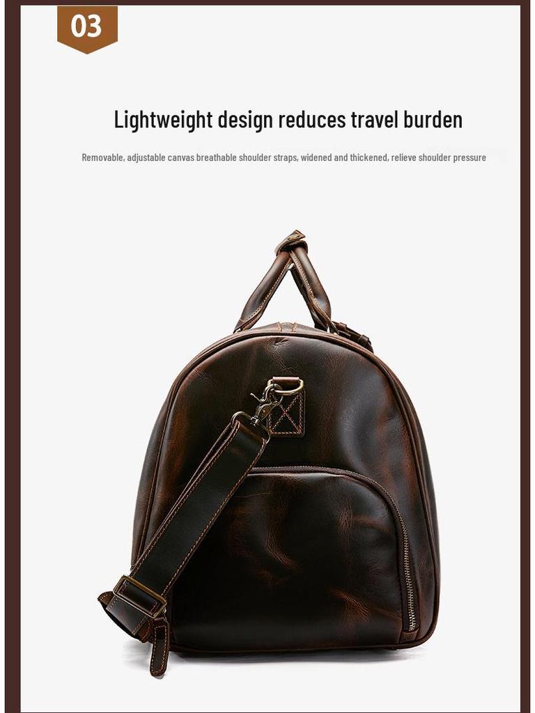 Men's Leather Travel Bag with Shoe Compartment - Vintage Crossbody Carry-On