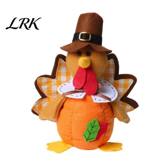 Stuffed Fabric Turkey Thanksgiving Plush Doll, Animal Figurine, Autumn Kitchen Decor Harvest Tabletop Decoration for Home Desktop Tired Tray