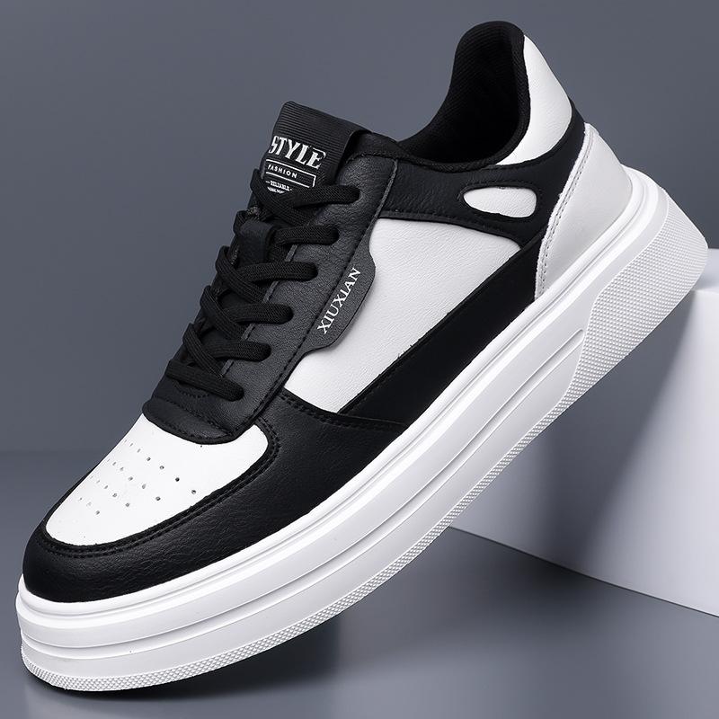 White Casual Shoes Lightweight Sneakers Breathable Tenis Sports Shoes Leather Men Skateboarding Shoes Flat Wear-Resistant Shoes