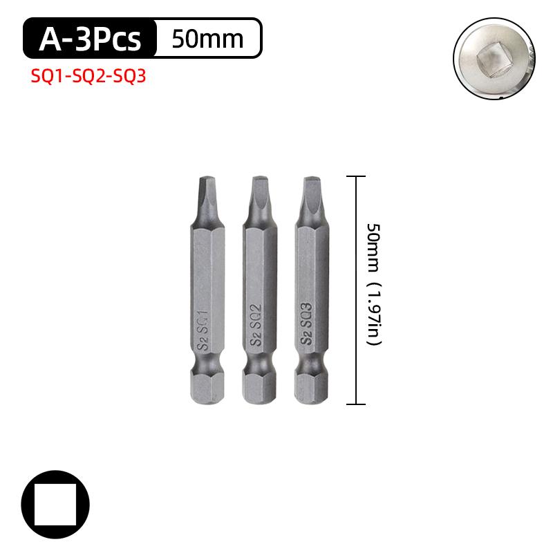 50mm Square Head Screwdriver Bits Set SQ1/SQ2/SQ3 Magnetic Four Corners Screw Driver 6.35mm Hex Shank Ratchet Wrench Hand Tools