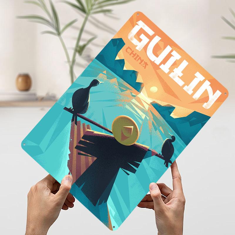 

Guilin China Travel Poster Customized Wall Art Vintage Metal Signs Retro Tin Plaque for Man Cave Interior Decoration Living Room 20x30cm（7.8x11.8inch）