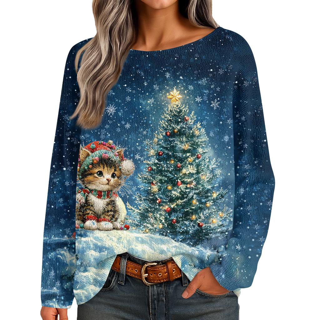 Womens  Fall Sweaters Long Sleeve Print Tops Pullover Sweaters Loose Dressy Casual Basic Clothes