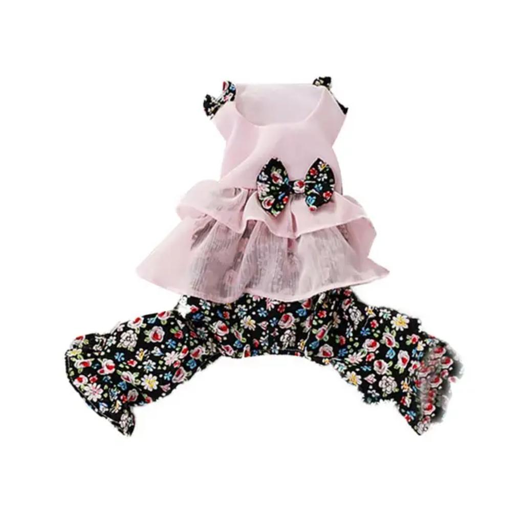 New Excellent Soft Texture Dog Jumpsuit Thin Decorative Floral Printed Pet Bowknot Summer Clothes Overalls for Dogs