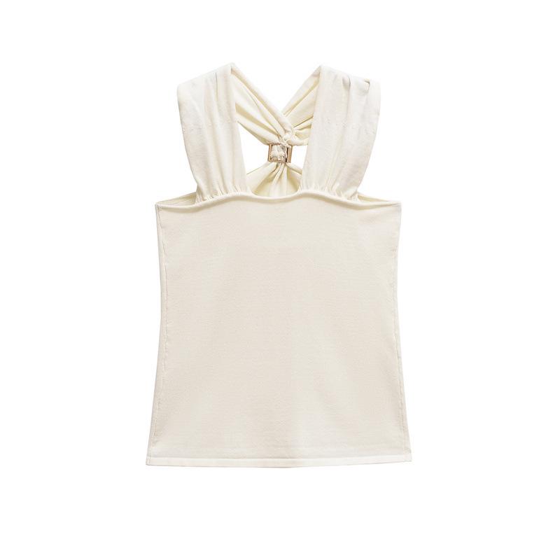Metal Buckle Twisted Halter Slimming Women's Tank Top