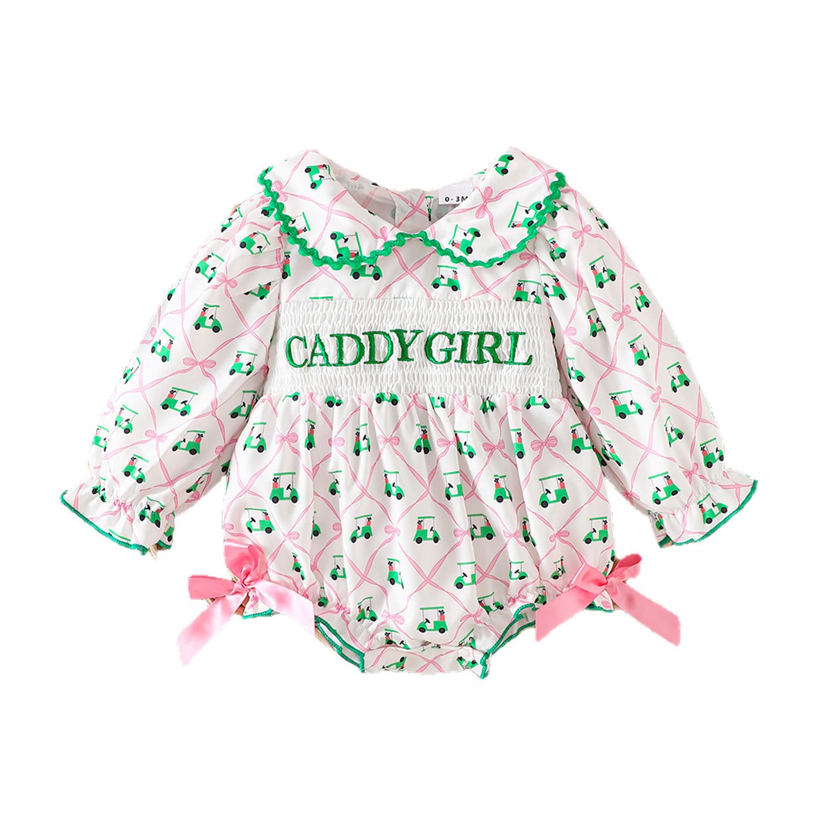 

Sweet Letter Embroidered Romper: Baby Girl Long-Sleeve Doll Collar Jumpsuit for Spring & Summer 12-18 Months світло-зелений колір