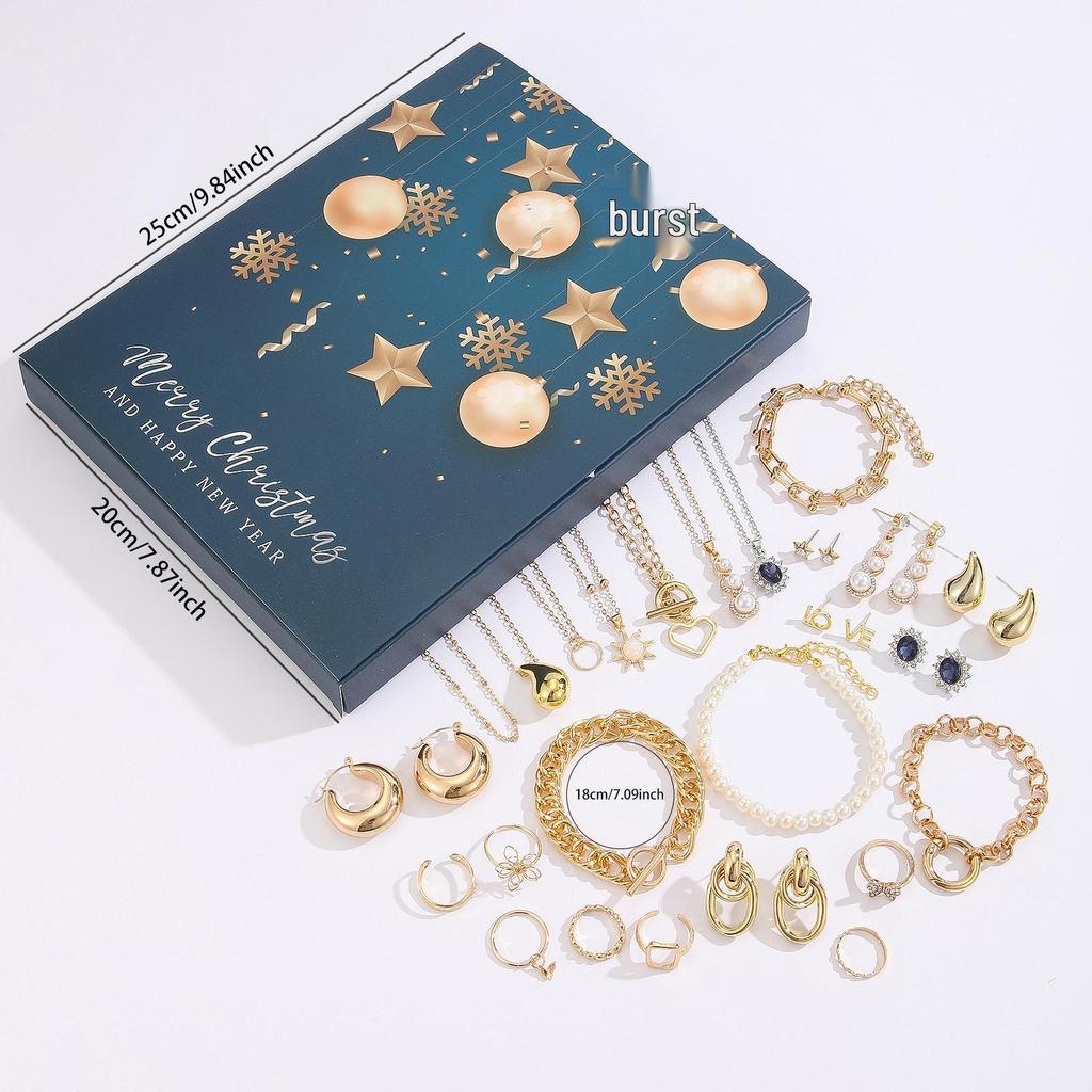 2025 Advent Jewelry Gift Box: Countdown Calendar with Earrings, Necklace, and Bracelet for Women