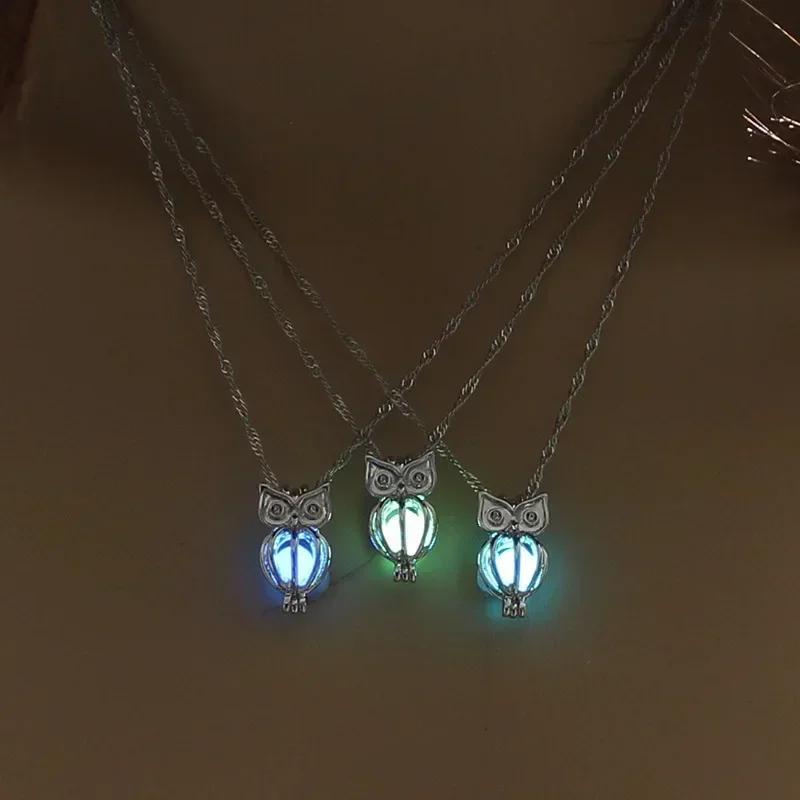 Style Glowing Owl Pendant Necklace Cute Luminou Jewelry Choker 3Color Atmosphere Birthday Gift For Women StainlessSteel Necklace