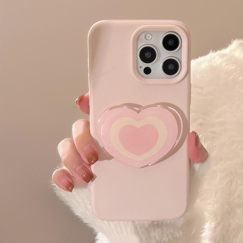 Pink Love Stand for IPhone16 Mobile Phone Case 15promax Apple 14 Suitable for 13 Hair Ball Bell 17