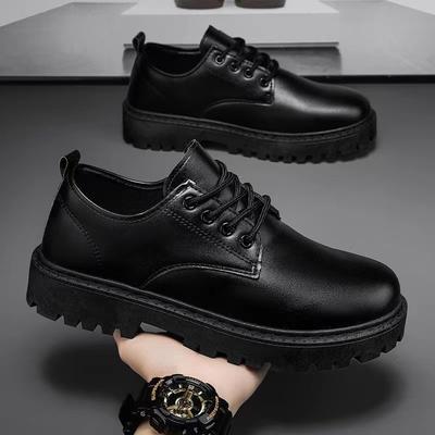 Vier seizoenen PU dikke zool zachte zool casual leren schoenen waterdicht zacht leren oppervlak volledig zwarte leren schoenen