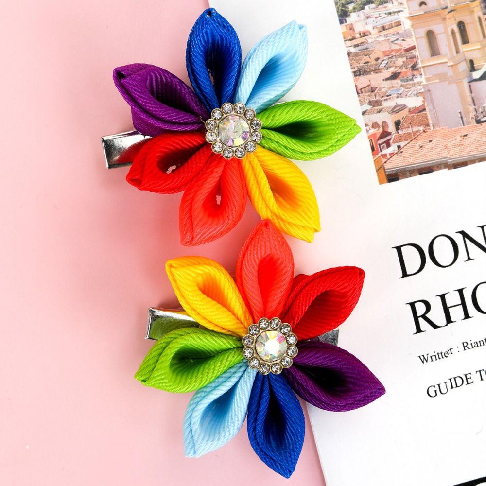 Elastic Rainbow Hair Clips Jumbo Large Ribbon Hair Band Hair Pins Rainbow Hair Bow Ties  Wedding