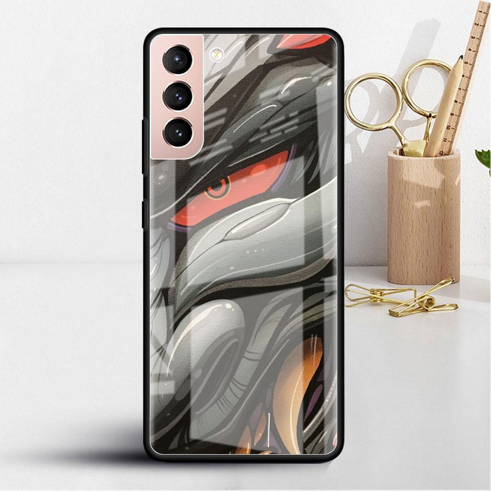 Samurai Oni Mask Cool Glass Case For Samsung Galaxy S22 S20 FE S21 Plus Phone Cover S10 5G S9 Note 20 Ultra 10 Lite Shell
