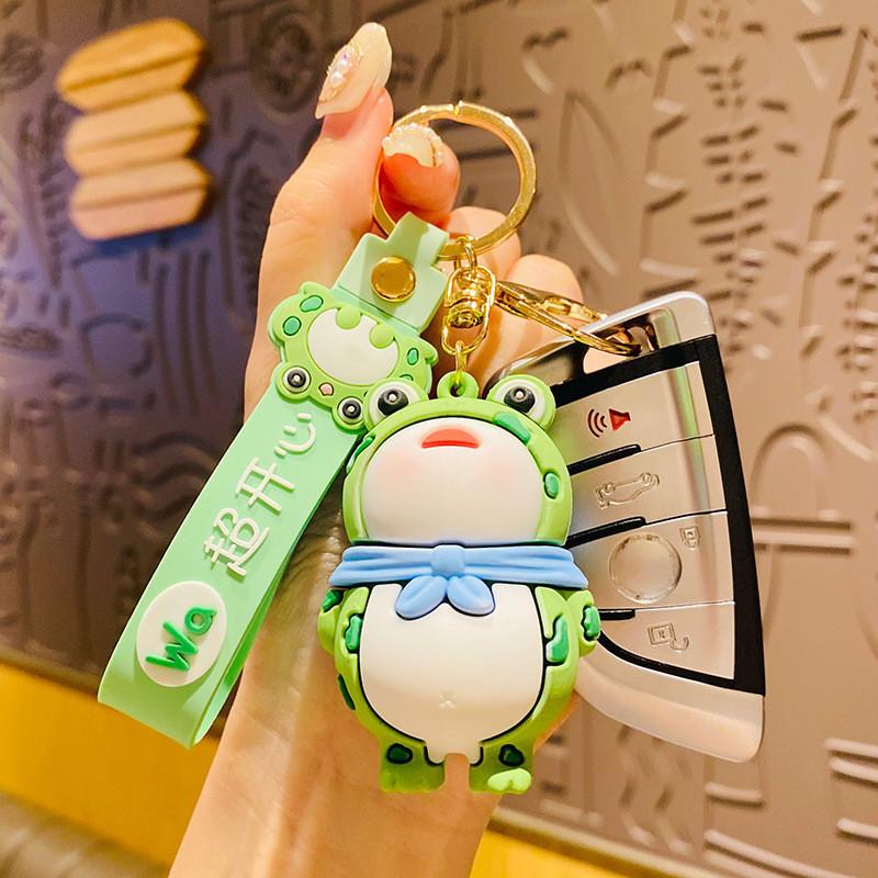 Fashionable Pvc Frog Keychain Whimsical Cartoon Design Blue Key Accessory