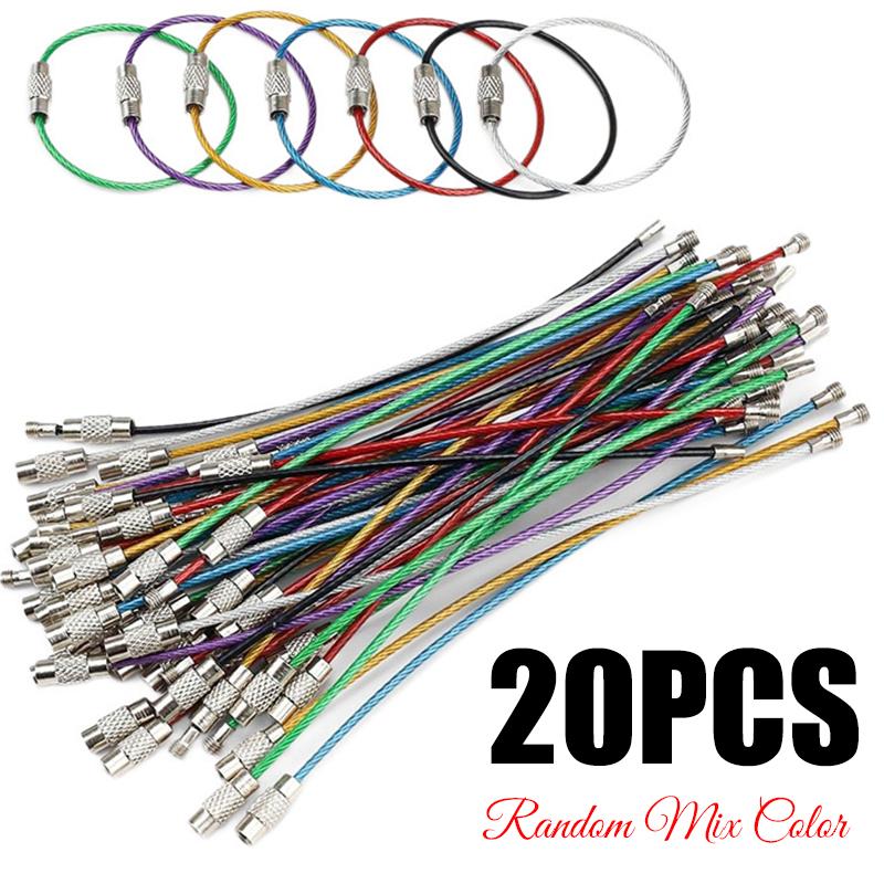 5/10/20/40PCS Stainless Steel Wire Keychains Assorted Colors Durable Screw Locking Keychain 150x1.5mm Cable Rope Key Circles ZYF