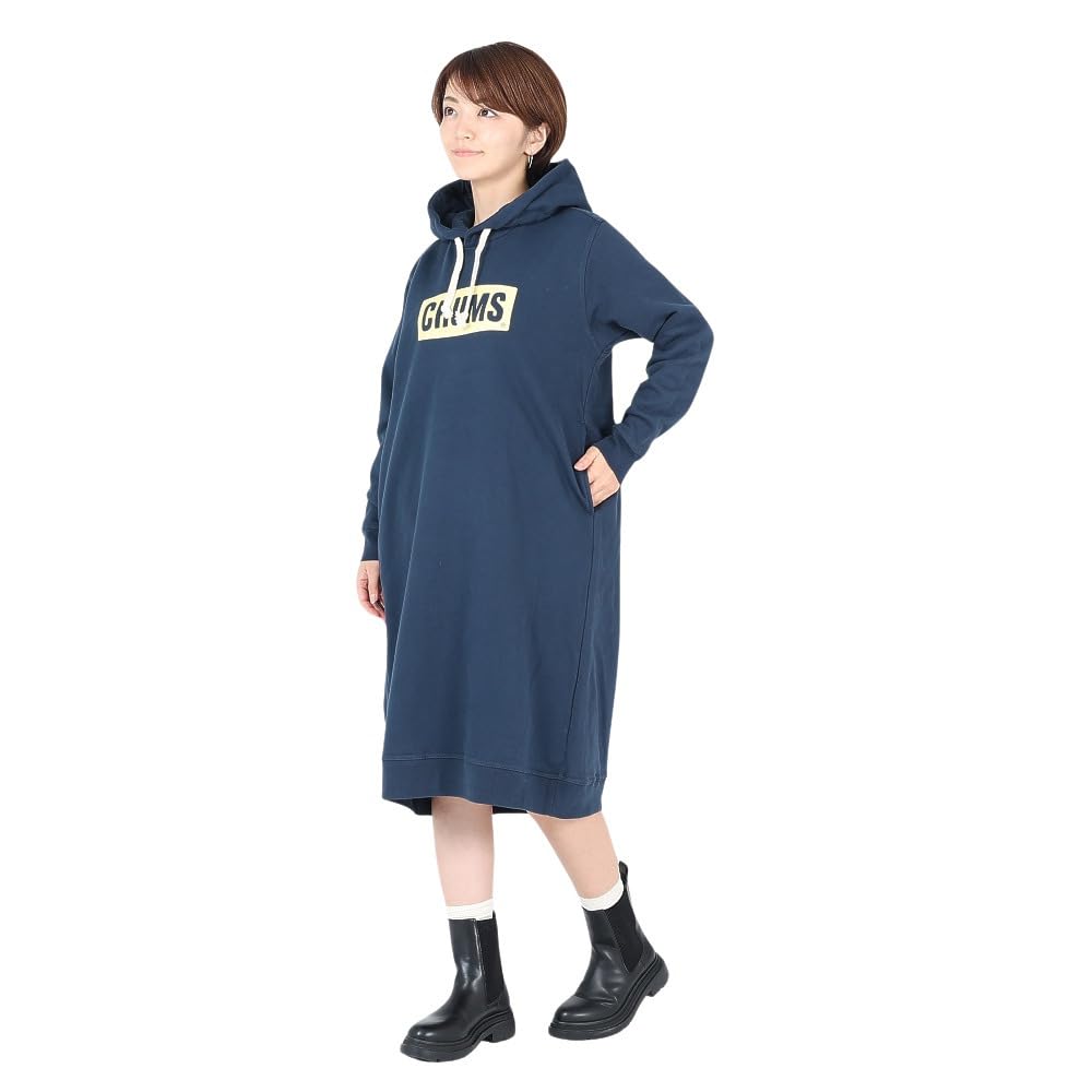 

Толстовка с капюшоном с логотипом Long Parka M [Chums] женская темно-синяя×кремовая