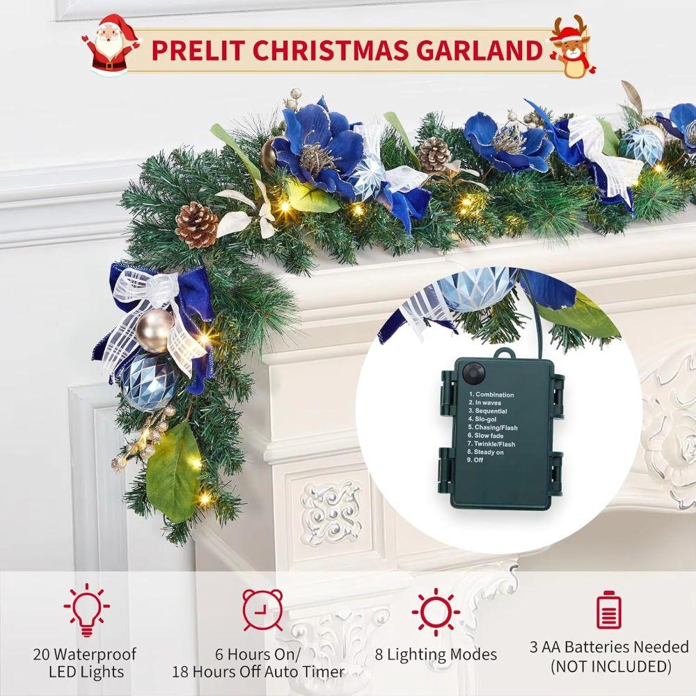 with Light Christmas Garland Rattan Shiny Ornament Artificial Garland Ball Ornaments Green Pine Prelit Garland Stair Decoration