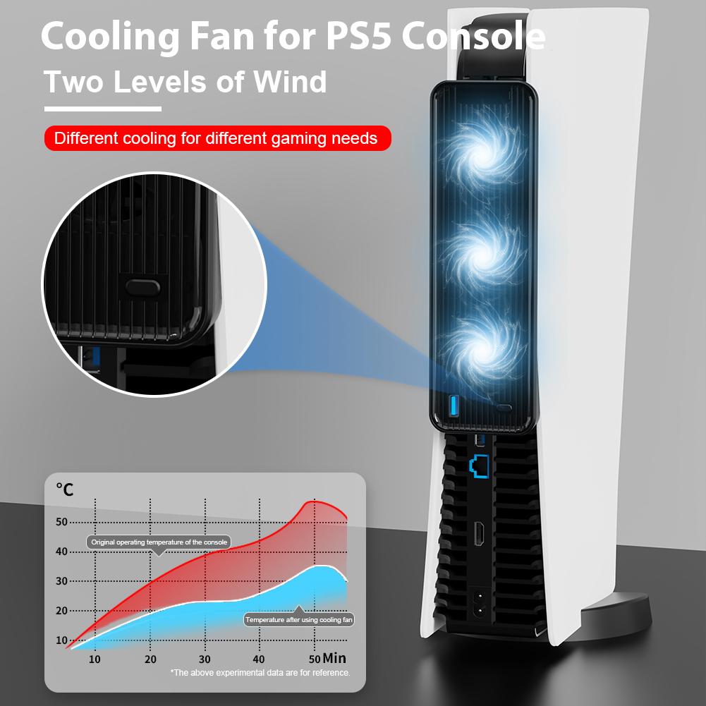 Cooling Fan LED Light Game Console Cooling Fan Quiet Cooler Fan 5500RPM with 3 Fans for Playstation 5 Disc&Digital Edition
