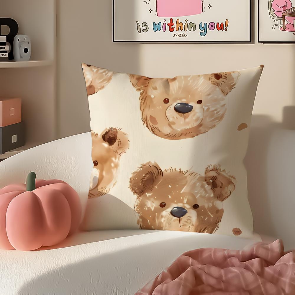 Childishhearted And Friends Teddy BearB Cushion Cover Pillowcase Short Plush Invisible zipper Room Sofa Cushion Cover