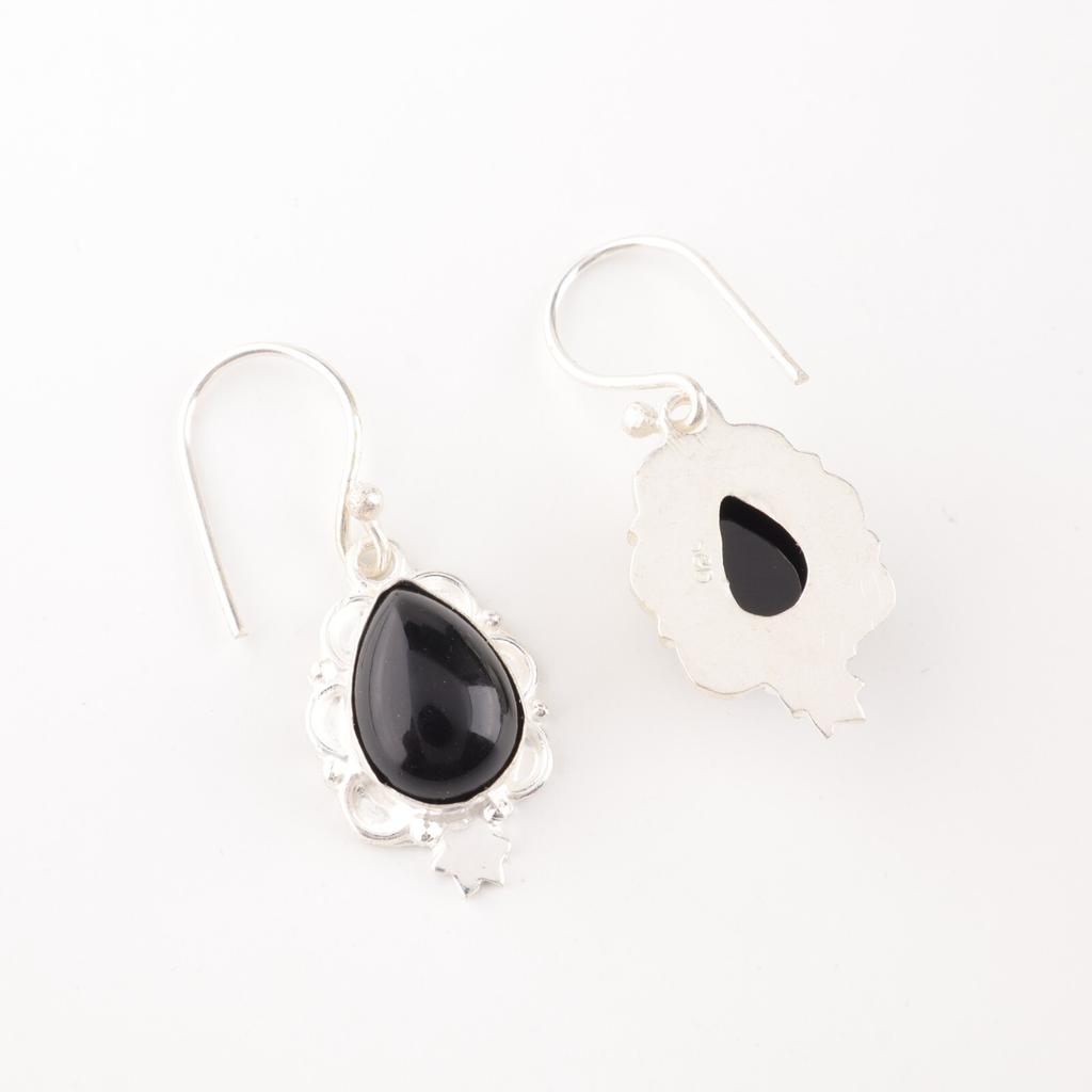 Genuine Black Tourmaline Gemstone 925 Sterling Silver Handmade Dangle Earrings EE-163-31