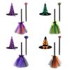 Halloween Witch Hat with Broom Decorative Ornament Decorative Crafts Supplies for Festival Holiday Costume Cosplay Props