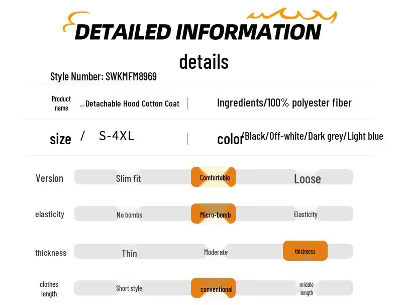 Jeanswest Men's Winter Thick Padded Jacket with Removable Hood