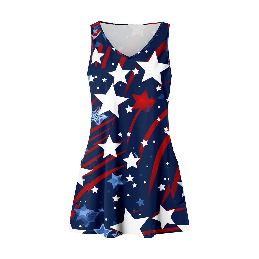 Women's Summer Casual Independence Day Printed Tank With Pockets Dresses