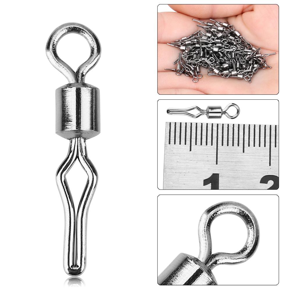 100pcs Durable Stainless Steel Rolling Swivels Hook Lure Connectors Fishing Tackle(6#)