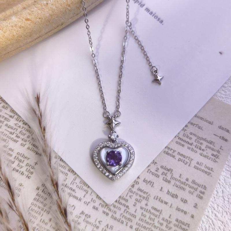 

Luxury 925 Silver Heart Necklace with Natural Crystal & Shell, Perfect Gift for Her 925 silver