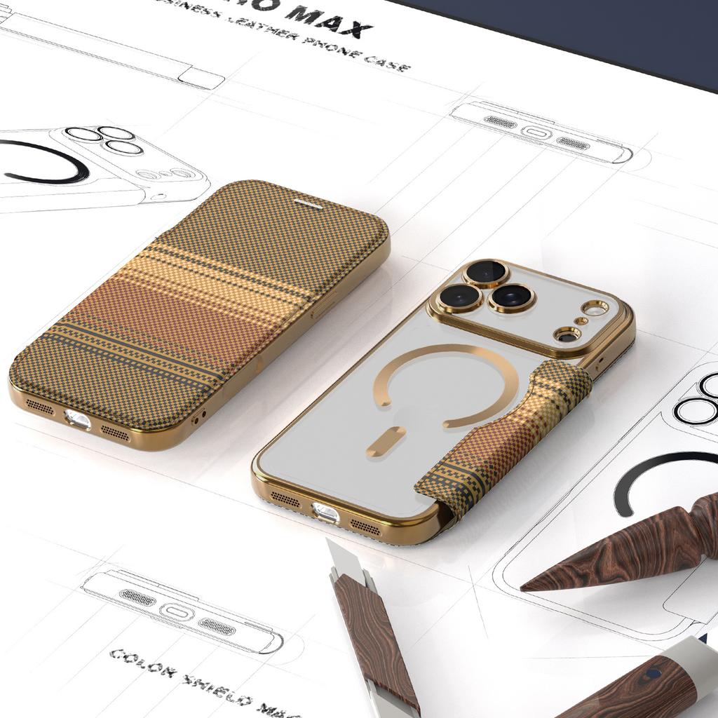 Applicable to Apple 18ProMax mobile phone case, color shield, magnetic flip cover, leather case, iPhone17 card all-inclusive protective case.